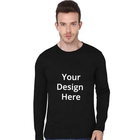 Jet Black Customized Men's Stylish Cotton Full Sleeve T-Shirt