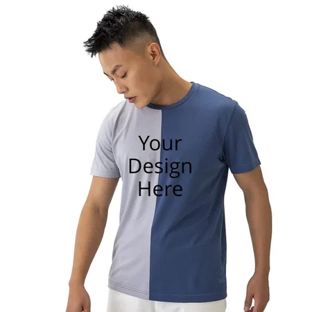 Dual Blue Customized Basic Half Crew Printed T Shirt