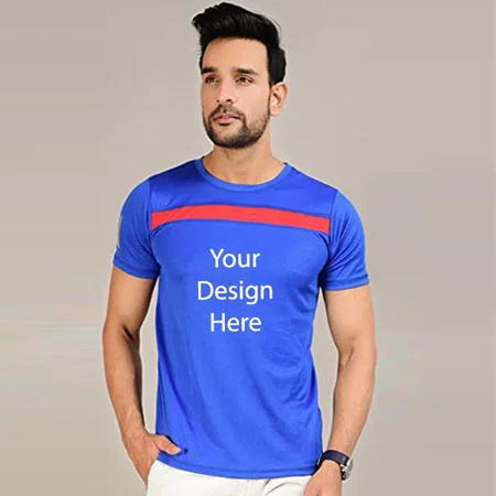 Royal Blue Customized Polyester Men's Cut &amp; Sew Pattern Regular Fit Round Neck Half Sleelve T-Shirt