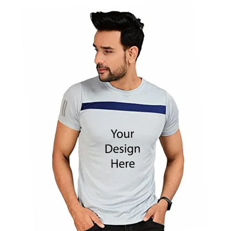 Grey Customized Polyester Men's Cut &amp; Sew Pattern Regular Fit Round Neck Half Sleelve T-Shirt