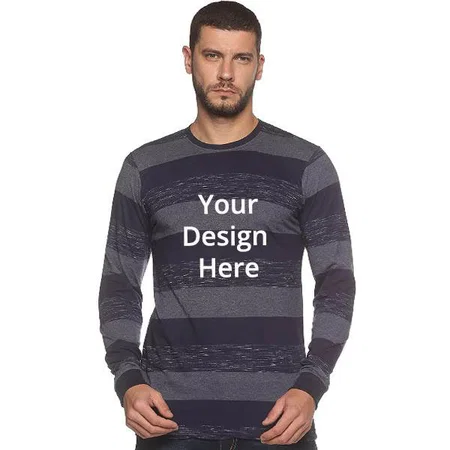 Blue Customized Men's Stylish Cotton Full Sleeve T-Shirt