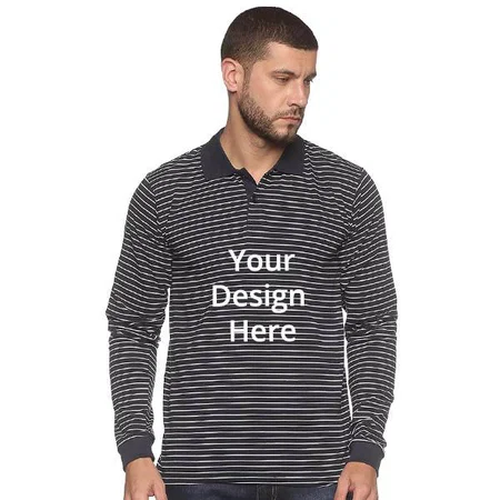 Navy Blue Customized Men's Stylish Cotton Full Sleeve T-Shirt