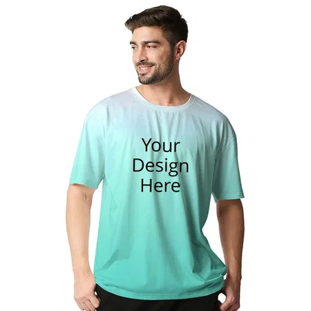 Blue Customized Men's Ombre Style Oversized Loose Fit Tshirt