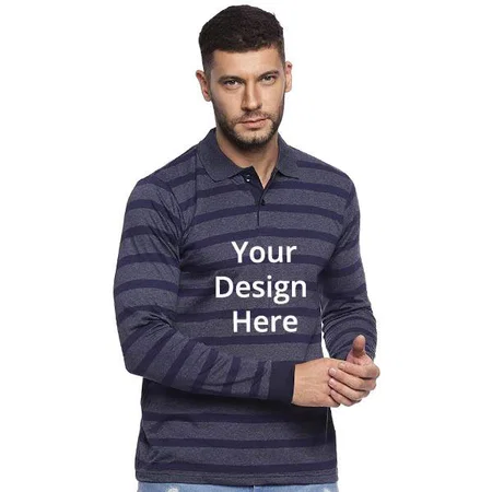 Dark Blue Customized Men's Stylish Cotton Full Sleeve T-Shirt