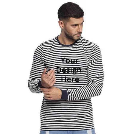 White Navy Customized Men's Stylish Cotton Full Sleeve T-Shirt
