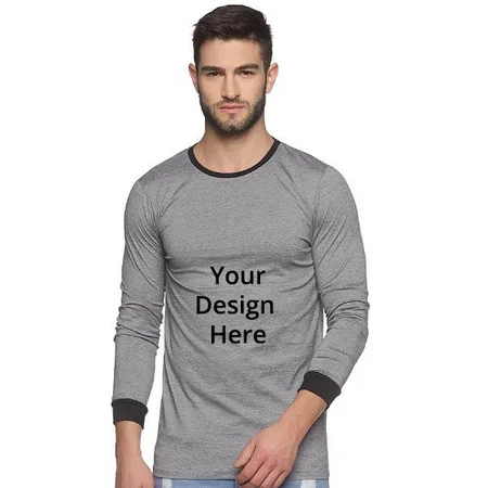 Grey Customized Men's Stylish Cotton Full Sleeve T-Shirt