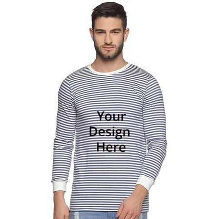 White Navy Customized Men's Stylish Cotton Full Sleeve T-Shirt