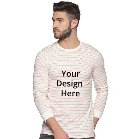 White Pink Customized Men's Stylish Cotton Full Sleeve T-Shirt