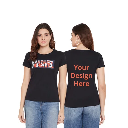 Black Customized Women's Super-Hero Logo Graphic Printed Regular Round Neck T-Shirt