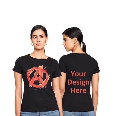 Black Customized Super-Hero Logo Graphic Printed Regular Round Neck T-Shirt for Women