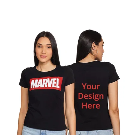 Black Customized Women's Super-Hero Logo Graphic Printed T-Shirt