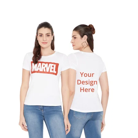 White Customized Super-Hero Logo Graphic Printed Regular Round Neck T-Shirt for Women