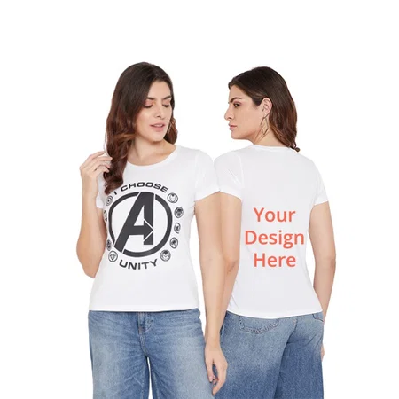 White Customized Super-Hero Design Graphic Printed T-Shirt for Women
