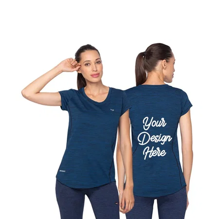 Blue Customized Polyester Dry Fit, Quick Drying &amp; Breathable Fabric, Gym Wear &amp; Running Graphic Printed T-Shirts for Women