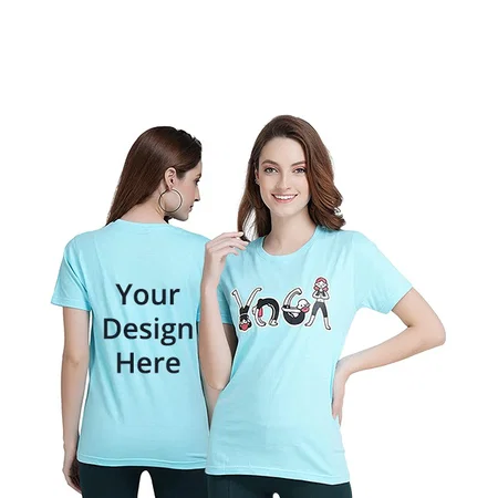Sky Blue Customized Women's Cotton Regular Fit Yoga Graphic Printed T-Shirt
