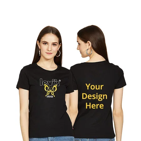 Black Customized Levi's Butterfly Design Graphic Regular Fit T-Shirt for Women