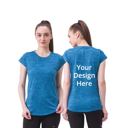Blue Customized Polyester Dry Fit, Quick Drying &amp; Breathable Fabric, Gym Wear &amp; Running Graphic Printed T-Shirts for Women