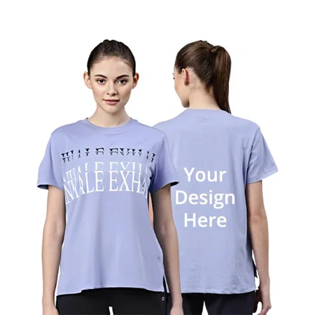 Purple Customized Enamor Round Neck Inhale-Exhale Graphic Printed Cotton T-Shirt for Women