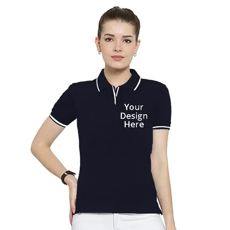 Navy Blue Customized Women's Polo T-Shirt