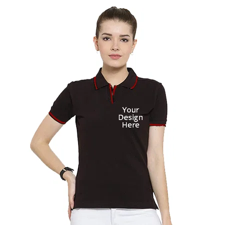Black Customized Women's Organic Cotton Polo T-Shirt