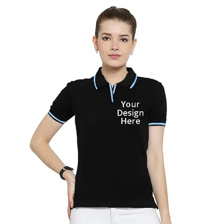 Black Customized Women's Organic Cotton Polo T-Shirt