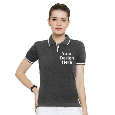 Charcoal Grey Customized Women's Organic Cotton Polo T-shirt