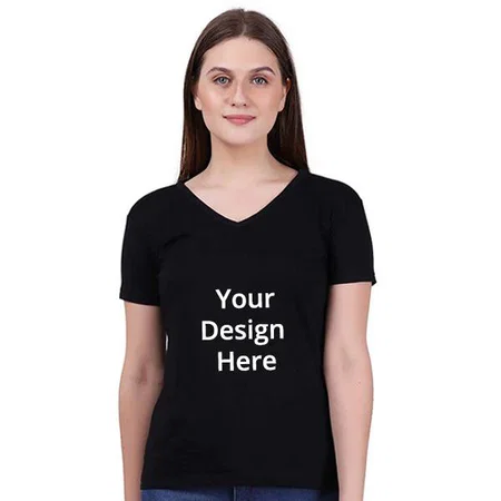 Black V Neck Customized Women's T-Shirt