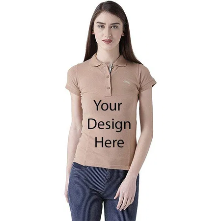 Beige Customized Women's Plain Short Sleeves Polo T-Shirt