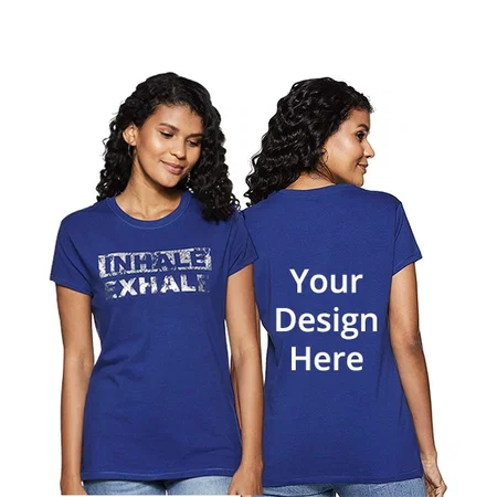 Blue Customized Enamor Inhale-Exhale Graphic Printed T-Shirt for Women