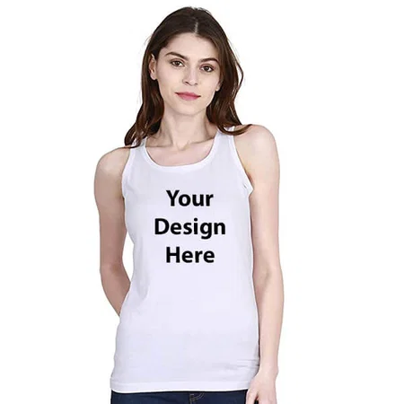 White Customized Women Cotton Plain Round Neck Sleeveless Tank Top