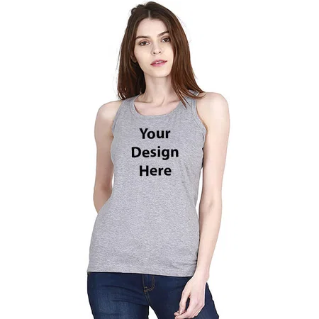 Grey Customized Women Cotton Plain Round Neck Sleeveless Tank Top