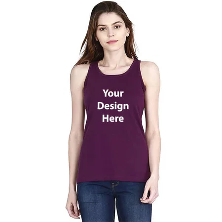 Purple Customized Women Cotton Plain Round Neck Sleeveless Tank Top