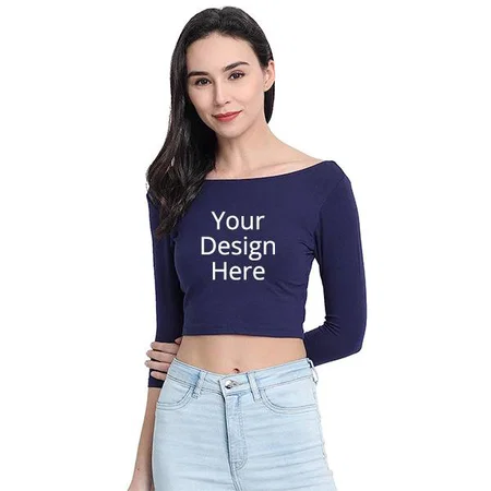 Navy Blue Customized Women Crop Top Comfy Blouse