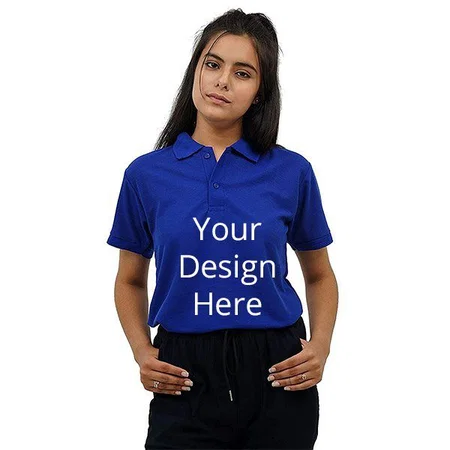 Royal Blue CustomizedWomen's Regular Fit Polo-Collar Cotton T-Shirt