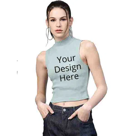 Sea Green Customized Women Tank Crop Top, Sleeveless Cut