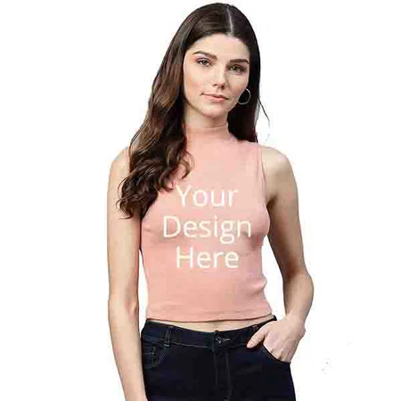 Peach Customized Women Tank Crop Fashion Tops, Sleeveless for Women, Girls Trendy (Beige, Medium)