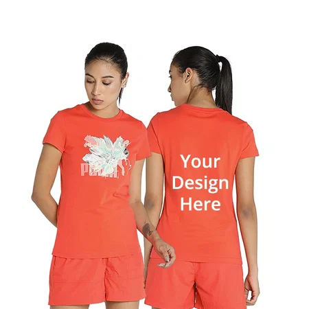 Orange Customized Puma Women's Graphic Printed T-Shirt