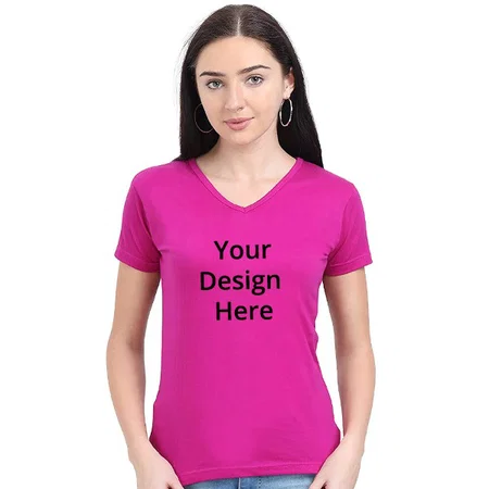 Magenta Customized Women's Cotton V Neck T-Shirt