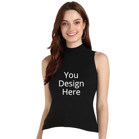 Black Customized Women High Neck Cotton Tank Top