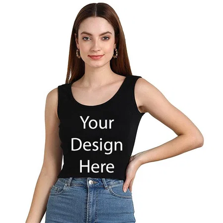 Black Customized Women Ribbed Cotton Crop Tank Top