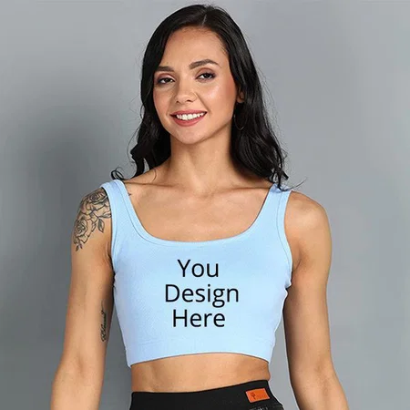 Sky Blue Customized Stylish Women Sleeveless Crop Tank Top