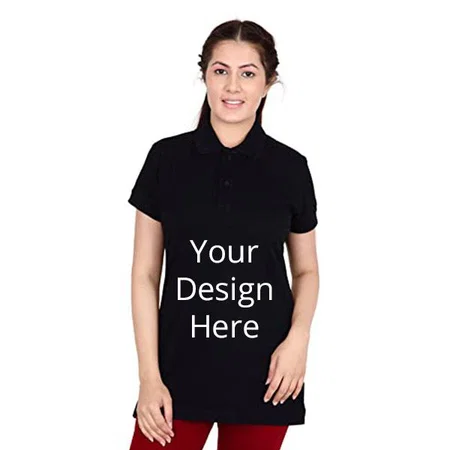 Black Customized Half Sleeve Polo T-Shirt for Women