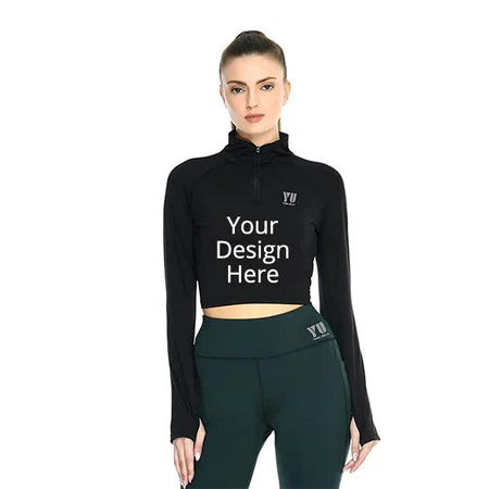 Black Customized Women Regular Fit Full Sleeve Crop Top
