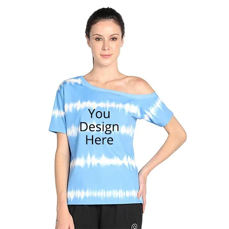 Sky Blue Customized Women Workout Off Shoulder Crop Top