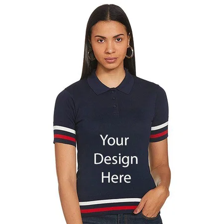 Navy Blue Customized U.S. POLO ASSN. Women's Regular Fit Polo T-Shirt