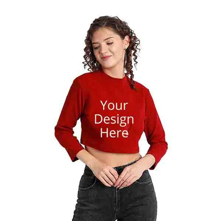 Red Customized Women Sleeve Crop Top