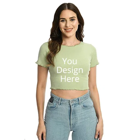 Pista Customized Women Solid Round Neck Cotton Rib Crop Top