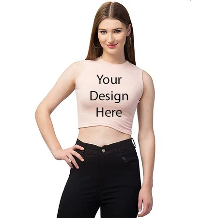 Peach Customized Women Solid Ribbed Crop Tank Top