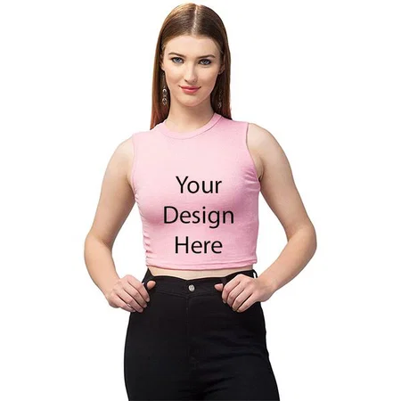 Pink Customized Women Solid Ribbed Crop Tank Top