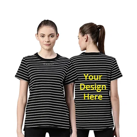 Black with White Lines Customized Enamor Cotton Be Here Now Graphic Printed T-Shirt for Women